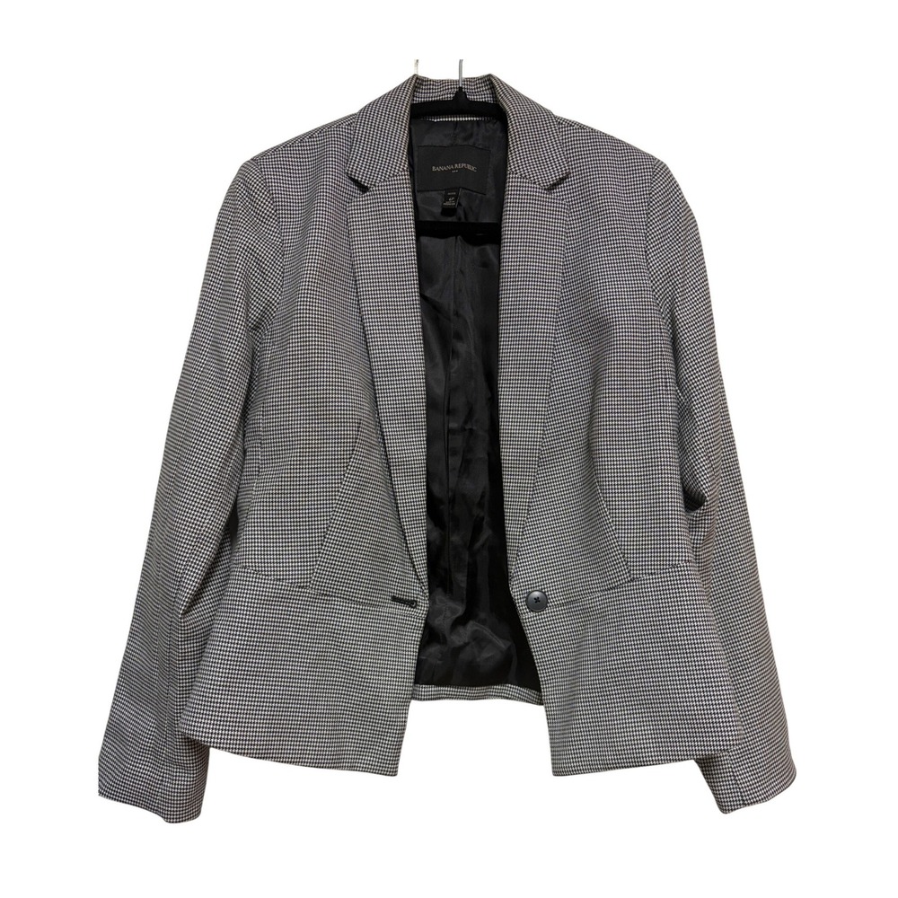 Banana Republic Petite 6P Black White Houndstooth Blazer